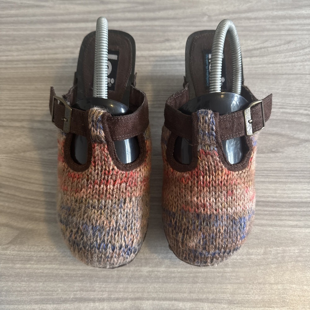 L.E.I. Bundle up Wool Knit Clogs Women's Sz 7 Vintage Platform Shoes Multicolor - Picture 4 of 11